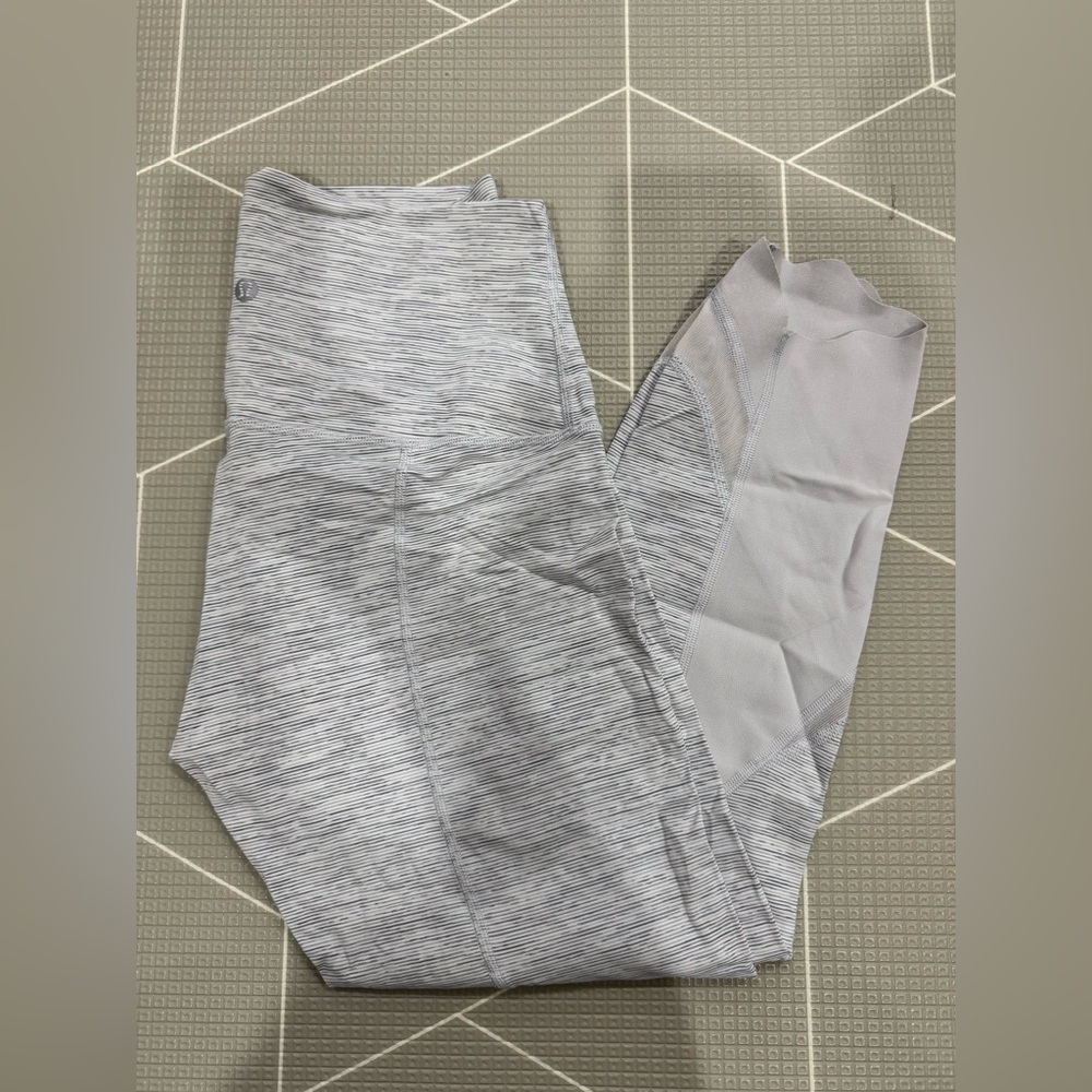 lululemon athletica Heather Light Gray Leggings with White Mesh Insets - Picture 6 of 6